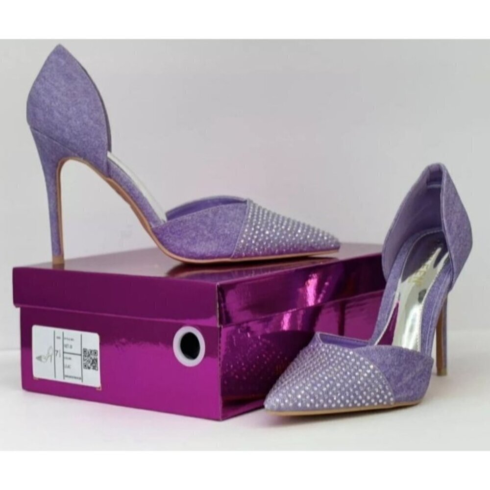 KAYLEEN / Net-26 / Purple / Rhinestone / Pointed-Toe High Heels / Elegant Formal